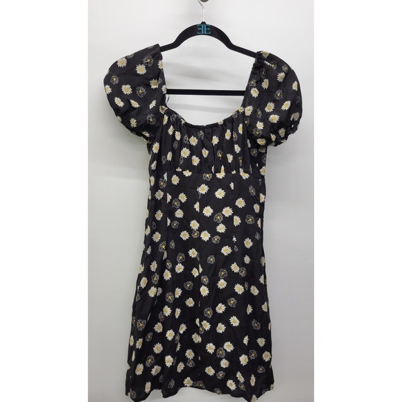 BP. Womens Ditsy Floral Tie Front Minidress xsmall Black/White Daisy - Picture 2 of 6